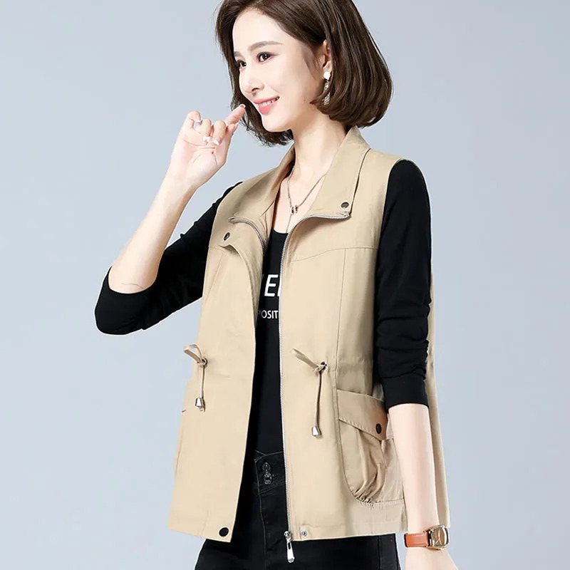 Women'S Fashion Utility Vest - Damska lekka kamizelka ze stójką, ze
