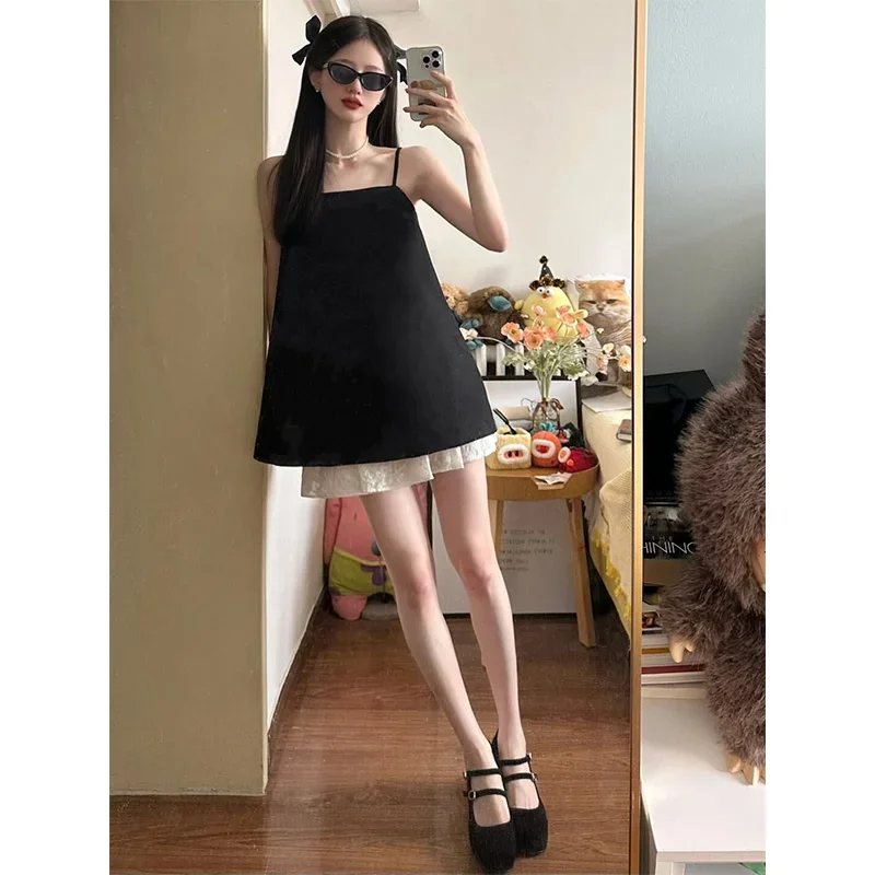 Lace Trim Cami - Kolorowy kontrast Szykowna dziewczyna 2-częściowe zestawy