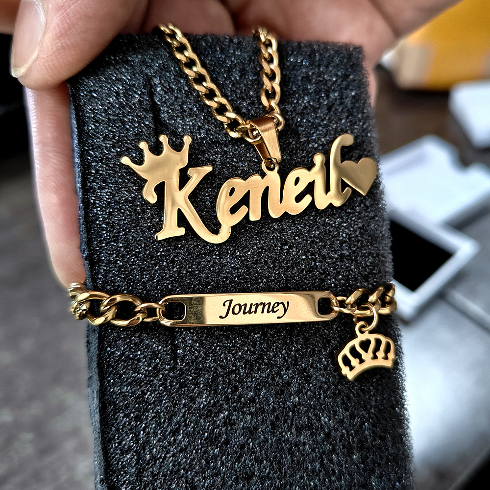 Women Fashion Name Ideas - Niestandardowa bransoletka z nazwą korony Personalizado