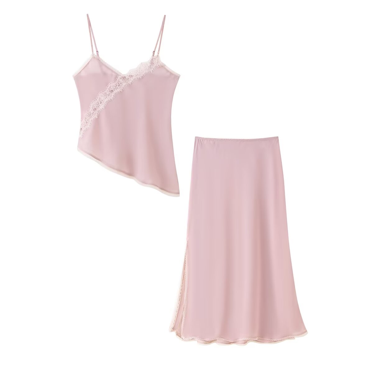 Lace Trim Cami - Tidalyf 2025 Damski Różowy Komplet: Top