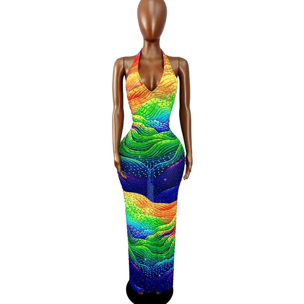 Women Fashion Designer Dresses Photos - Sukienka z nieregularnym wzorem linii, zdobiona