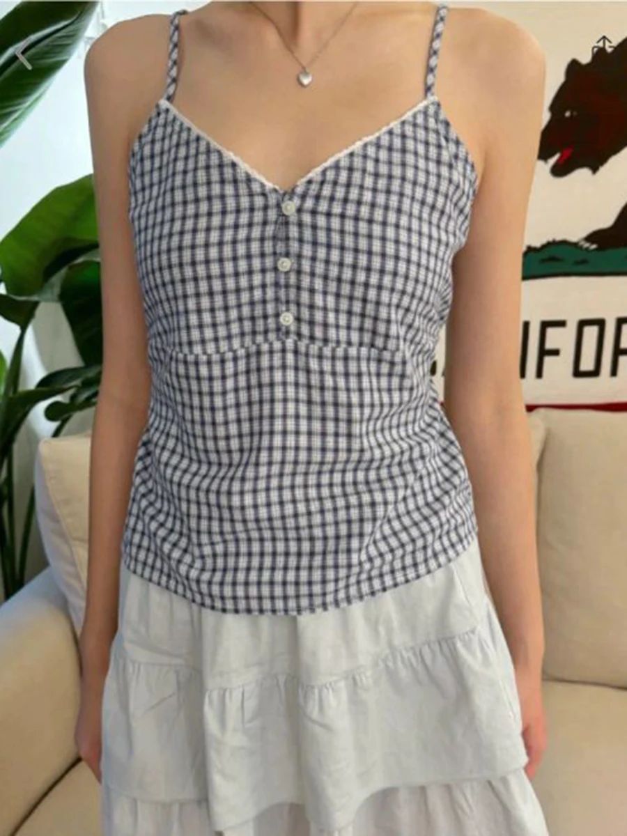 Granatowe szorty w kratę 2-czę – Lace Trim Cami recenzja i cena